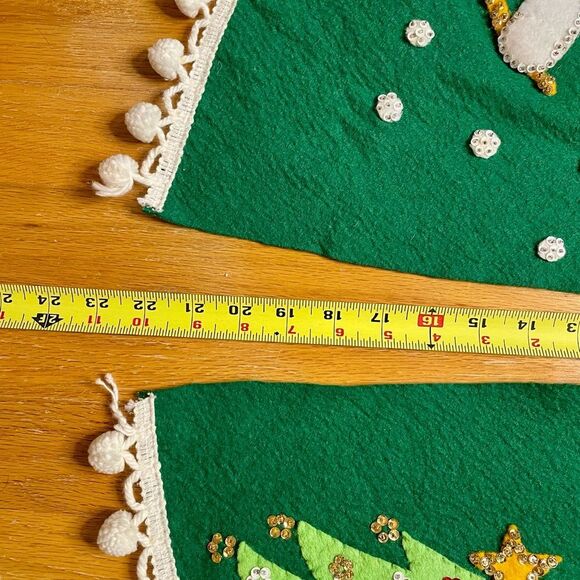 Bucilla Jeweled Christmas Tree Skirt Vintage Noel Handmade Santa Snowman Green - Picture 4 of 13